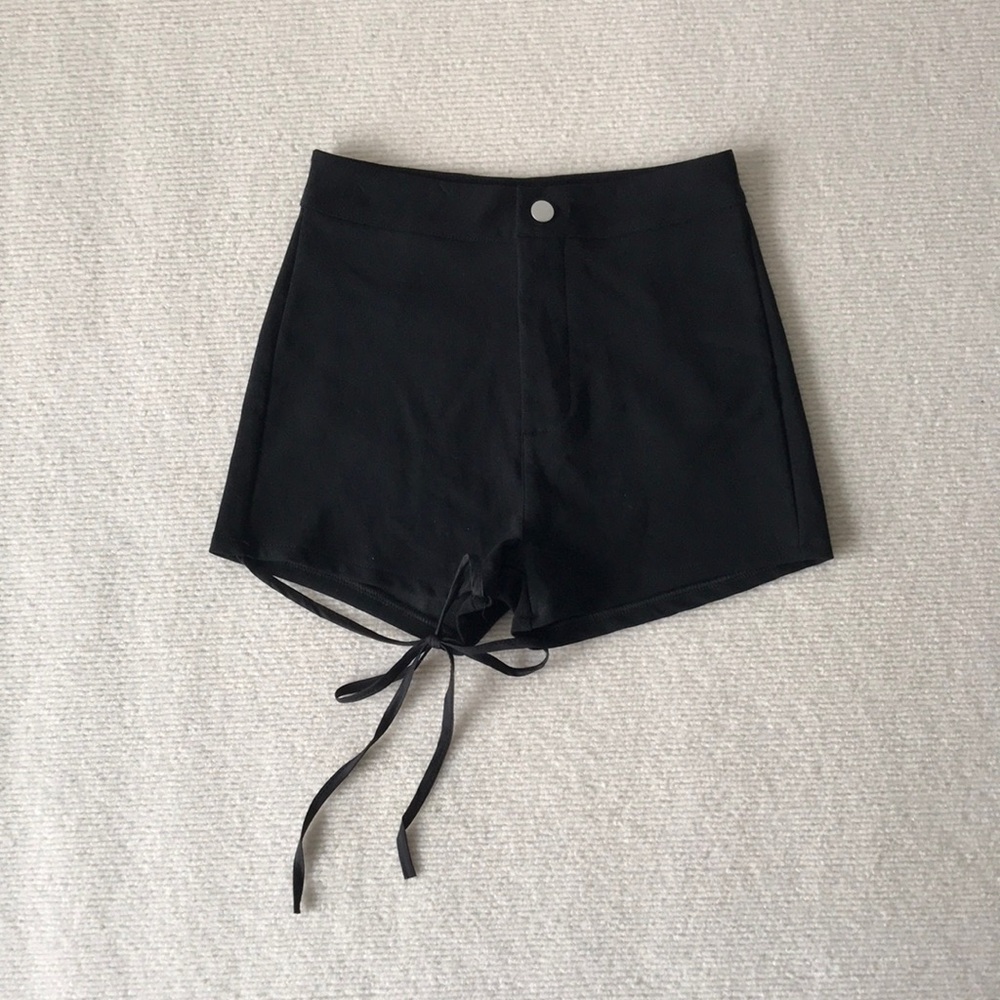 High-Waist Black Tie-Detail Women's Shorts